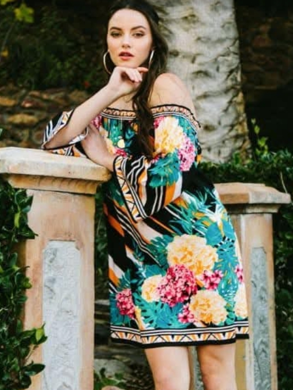 Flying Tomato Off-Shoulder Floral Mini Dress in Teal, Yellow and Pink
